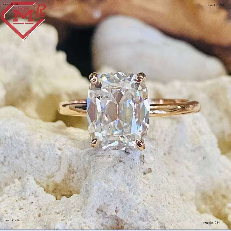 Antique Style Engagement Imitation 14k 4 Prong 3.5 Cushion Old Mine Cut Silicon Stone Ring