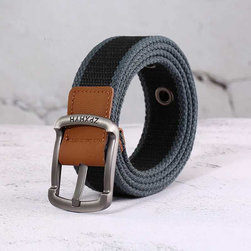 3.5cm Outdoor Canvas Mens Belt Solid Color Black and Red Striped Woven Alloy Pin Buckle Sports Overalls Belt for Men Wholesale W250717