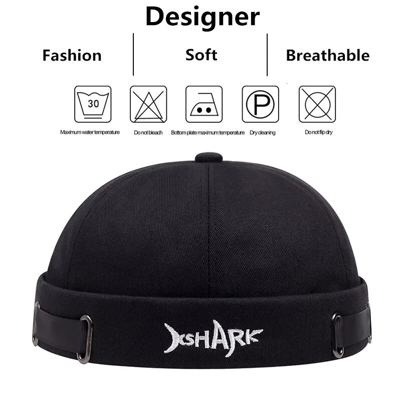 Vintage Brimless Hat Breathable Shark Beanie Hat Cotton Retro Men Adjustable Docker Cap Literary Sailor Cap Women Hip Hop Hat 250715