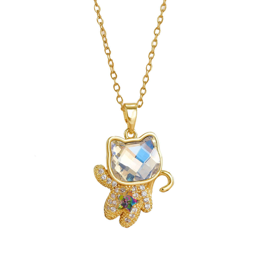 Fashion Versatile Copper Zircon Electroplated Real Gold Colorful Bear Pendant For Women Light Niche Design High-End Necklace 3C5