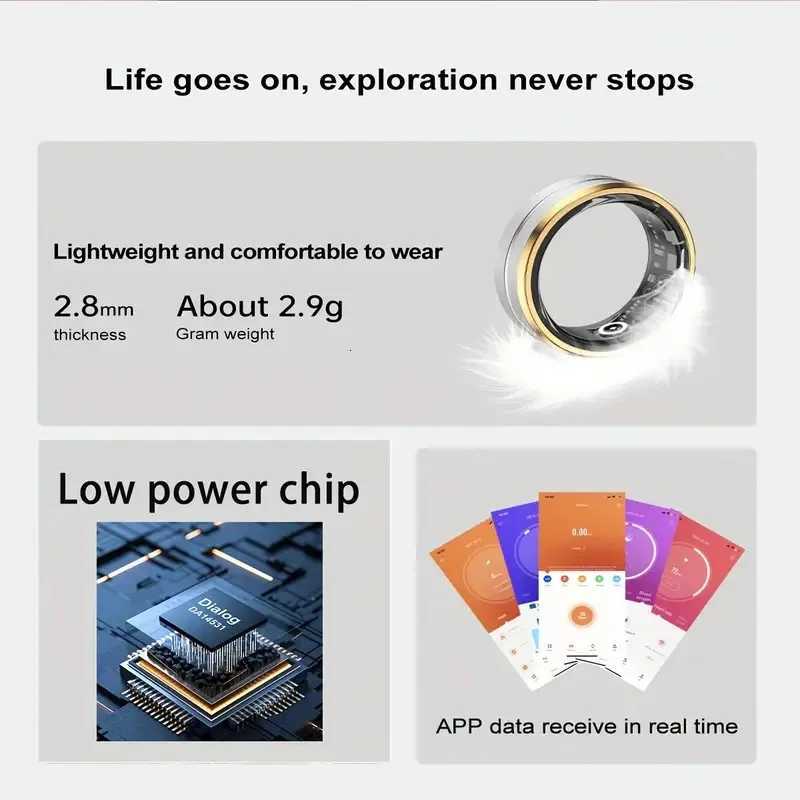 Fashion Womens Smart Ring Sports Style Wide Ring 5 Sports Mode Data Tracker Sleep Quality Monitor Stainless Steel Material W250717