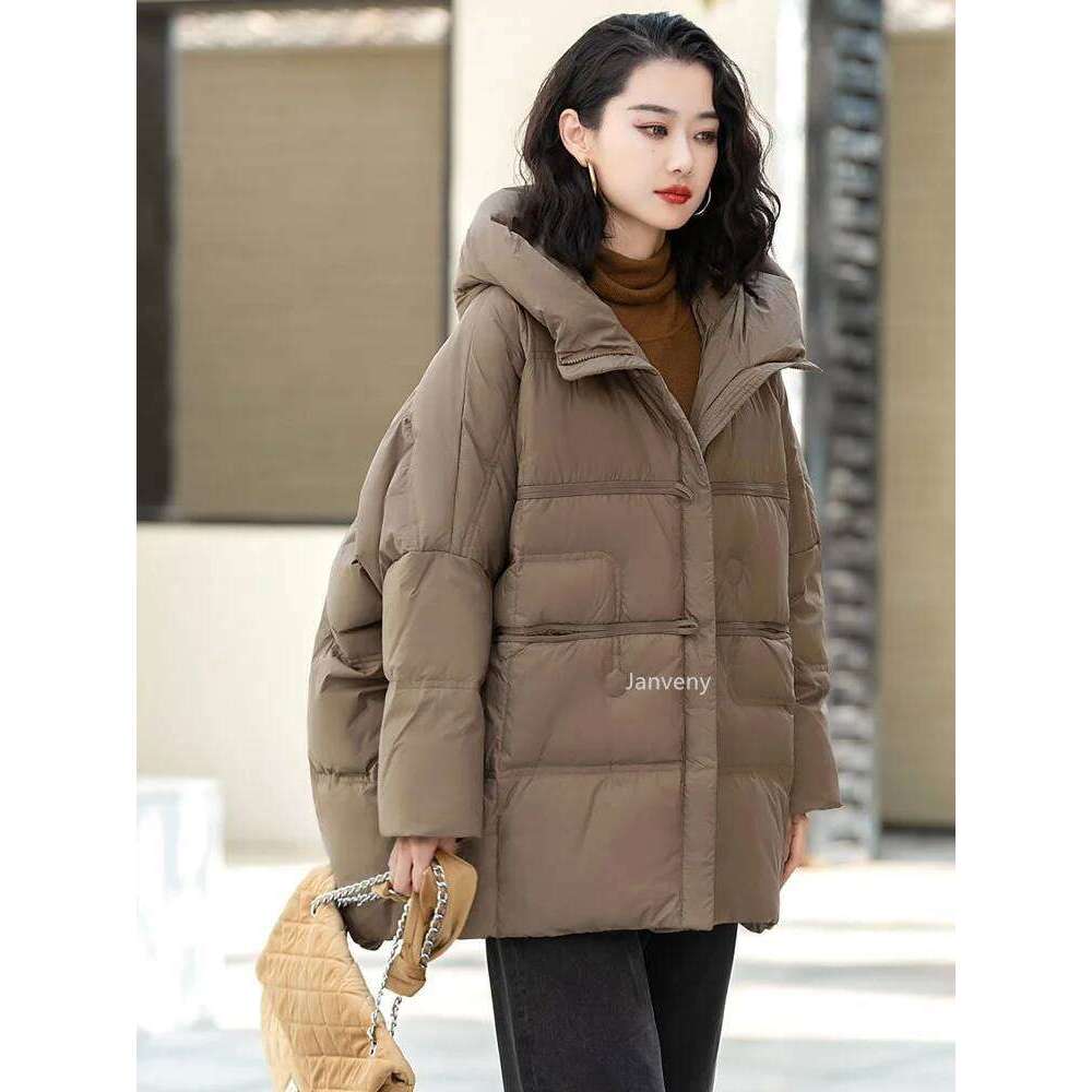 Janveny 90% White Duck Down Jacket Women Hooded Autumn Winter Warm Plus Size Puffer Coat Oversize Casual Loose Female Parkas MDNG