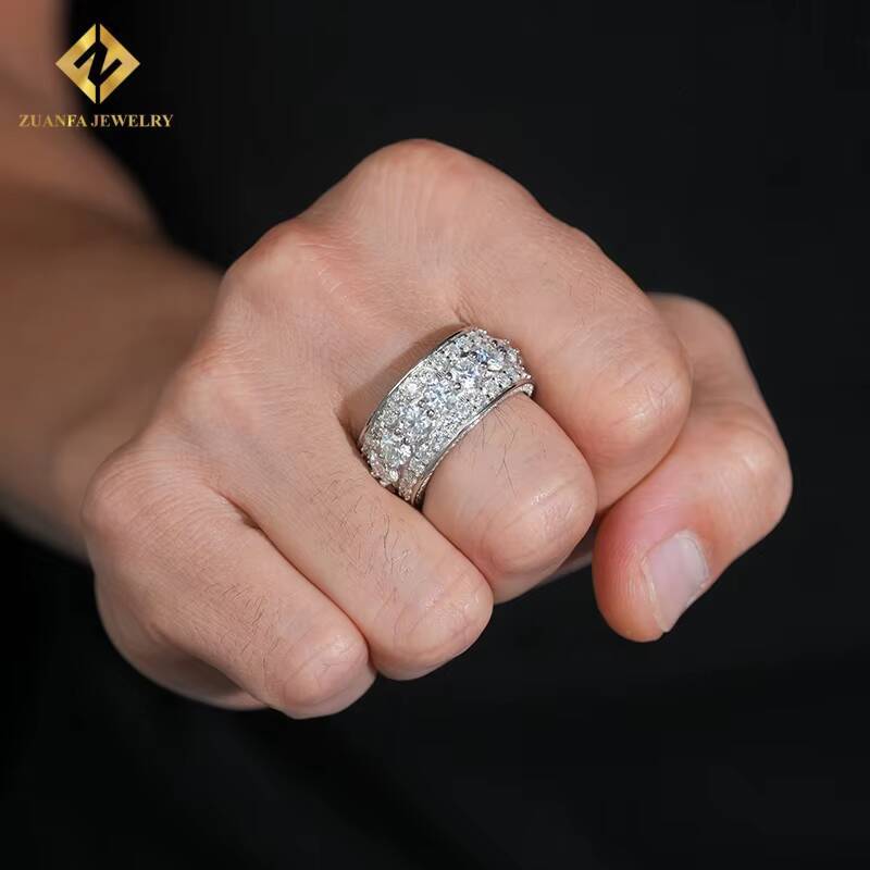 Hot Sale VVS Moissanite Ring Men Hip Hop Pass Diamond Tester Iced Out Fire Jewelry 925 Sterling Silver Full Diamond
