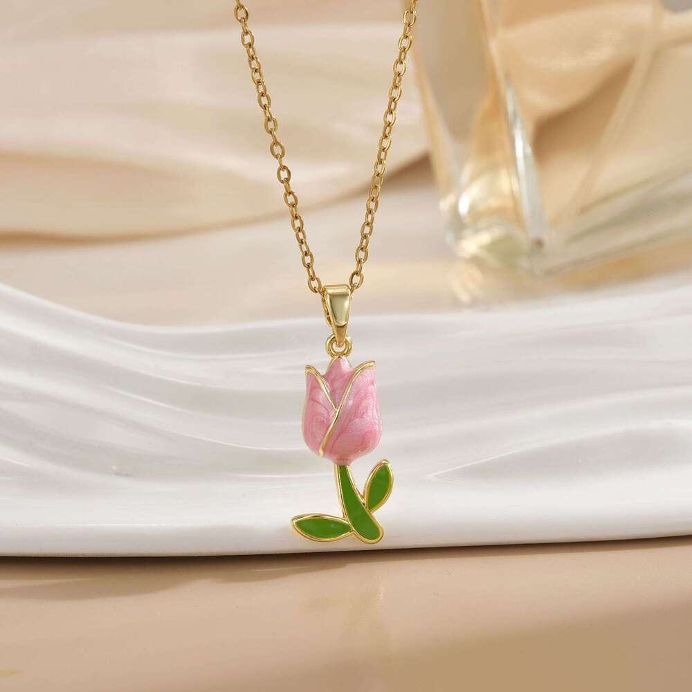 New High-End Romantic Flower Tulip Collarbone Chain Fashion Fresh Oil Drop Necklace C03