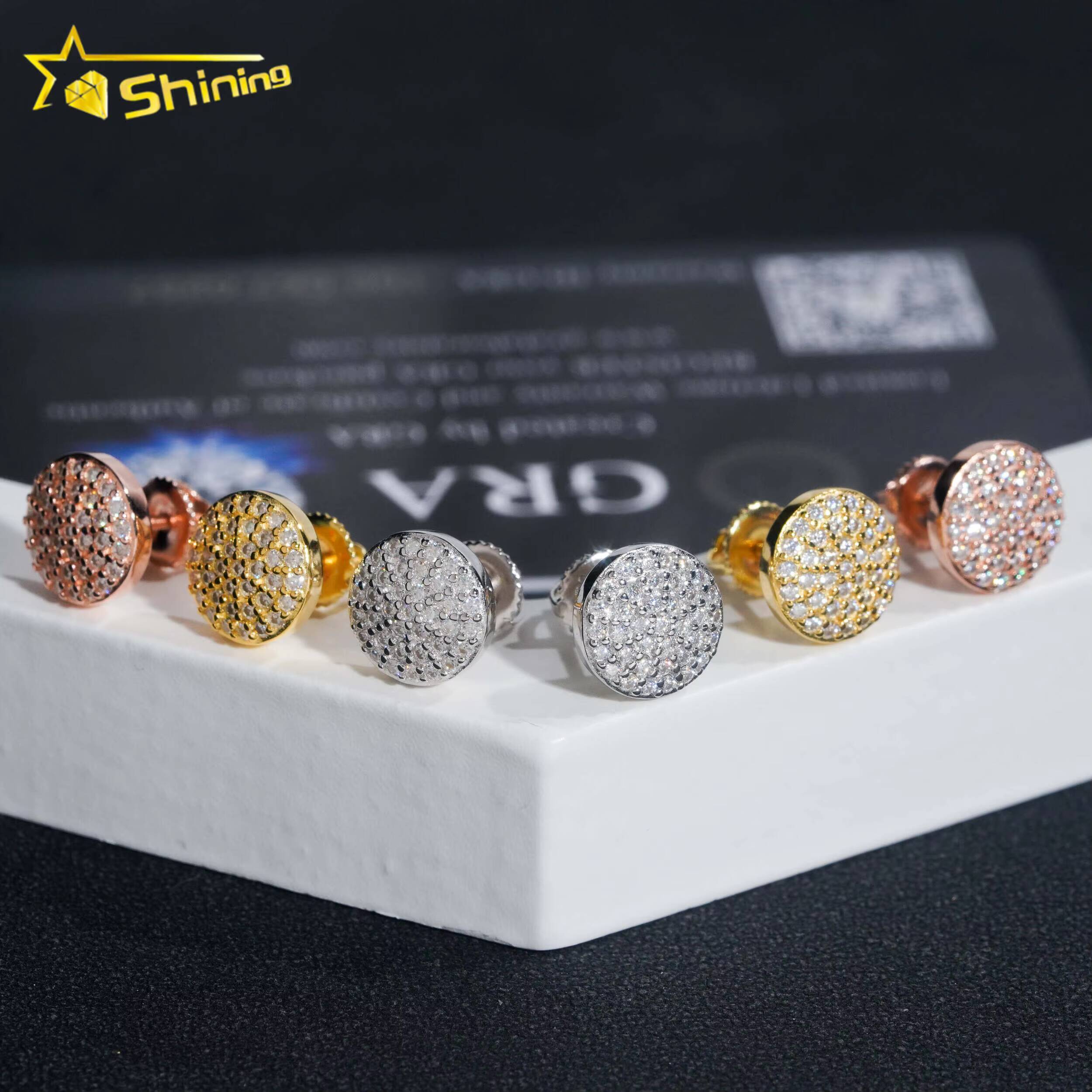 Pass Diamond Tester 925 Sterling Silver Gold Plated VVS Diamond Moissanite Bubble Round Shape Stud Earrings for Men