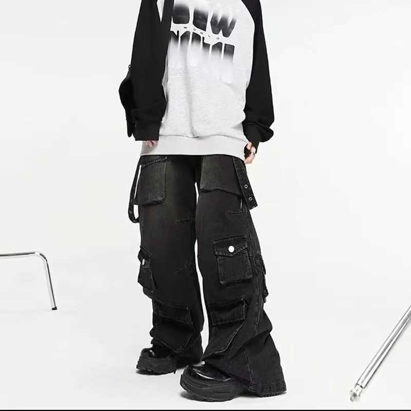 2024 Y2K Streetwear Multiple Pockets Baggy Cargo Jeans Pants For Men Clothing Vintage Loose Women Denim Trousers Mens Pants R250716