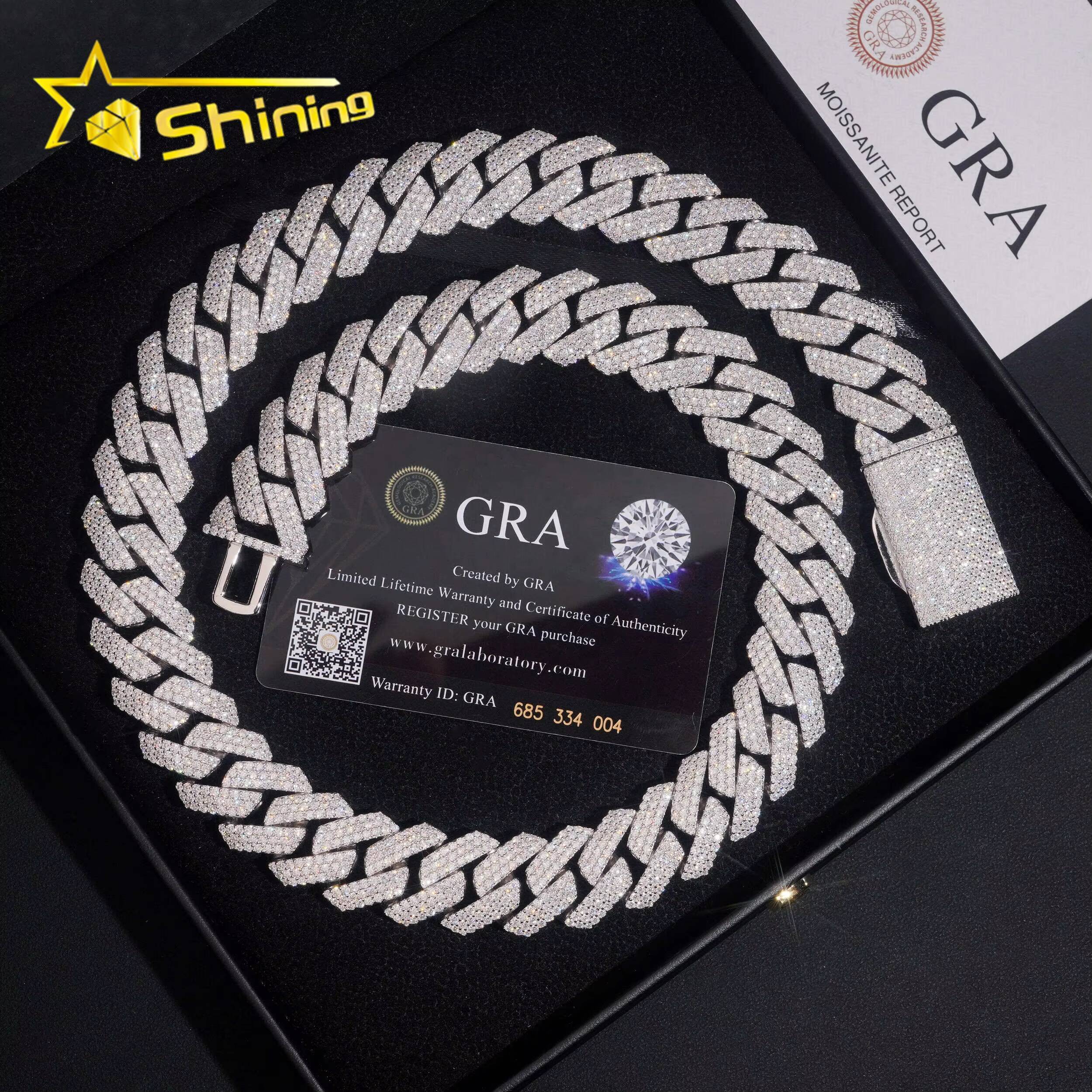 High-end Hip Hop Solid Heavy 20mm Width 3 Rows 925 Silver Iced Out Moissanite Diamond Cuban Link Chain