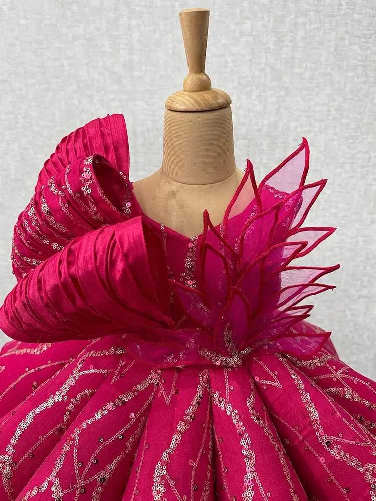 Gorgeous Girls Princess rose sequin Palace Dress V-neck Children Bow Wedding Gown baby infant Birthday Party Kids Dresses Z250716