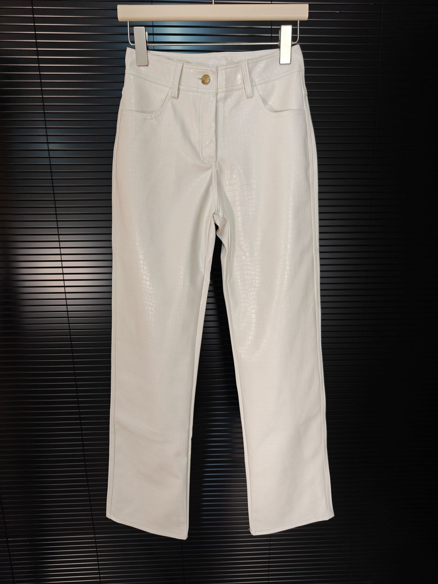 Women's Pants White Hand-Woven Leather Long Knitted Trousers Autumn Fashion