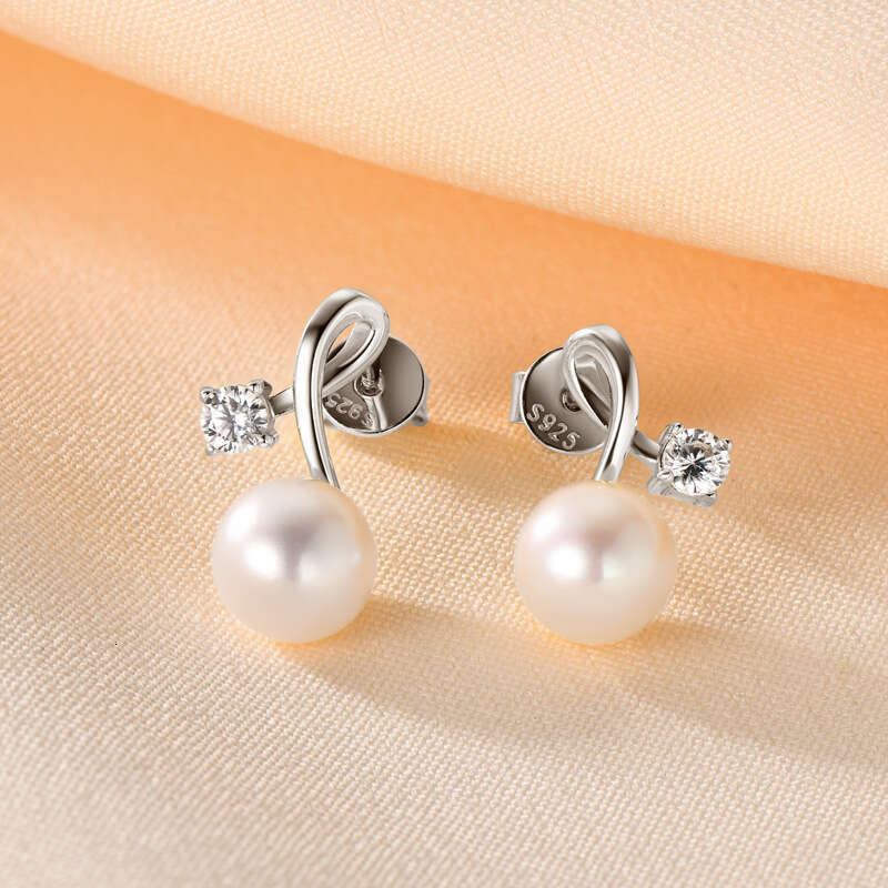 Internet Celebrity Personality Niche Natural Freshwater Pearl Fashion Sier Fresh Sweet Cherry Earrings 30E