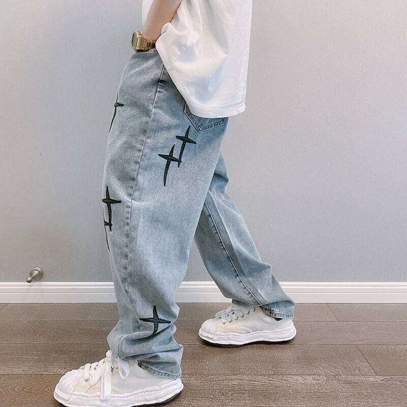 Prints Men 2023 New Streetwear Baggy Wide Leg Jeans Korean Fashion Drapes Straight Casual Loose Denim Cargo Pants