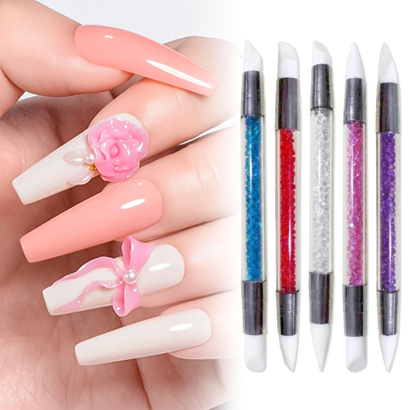 1 Pc Dual-ended Nail Art Silicone Sculpture Pen 3D Carving DIY Glitter Powder Liquid Manicure Dotting Brush Nail Tools 250716