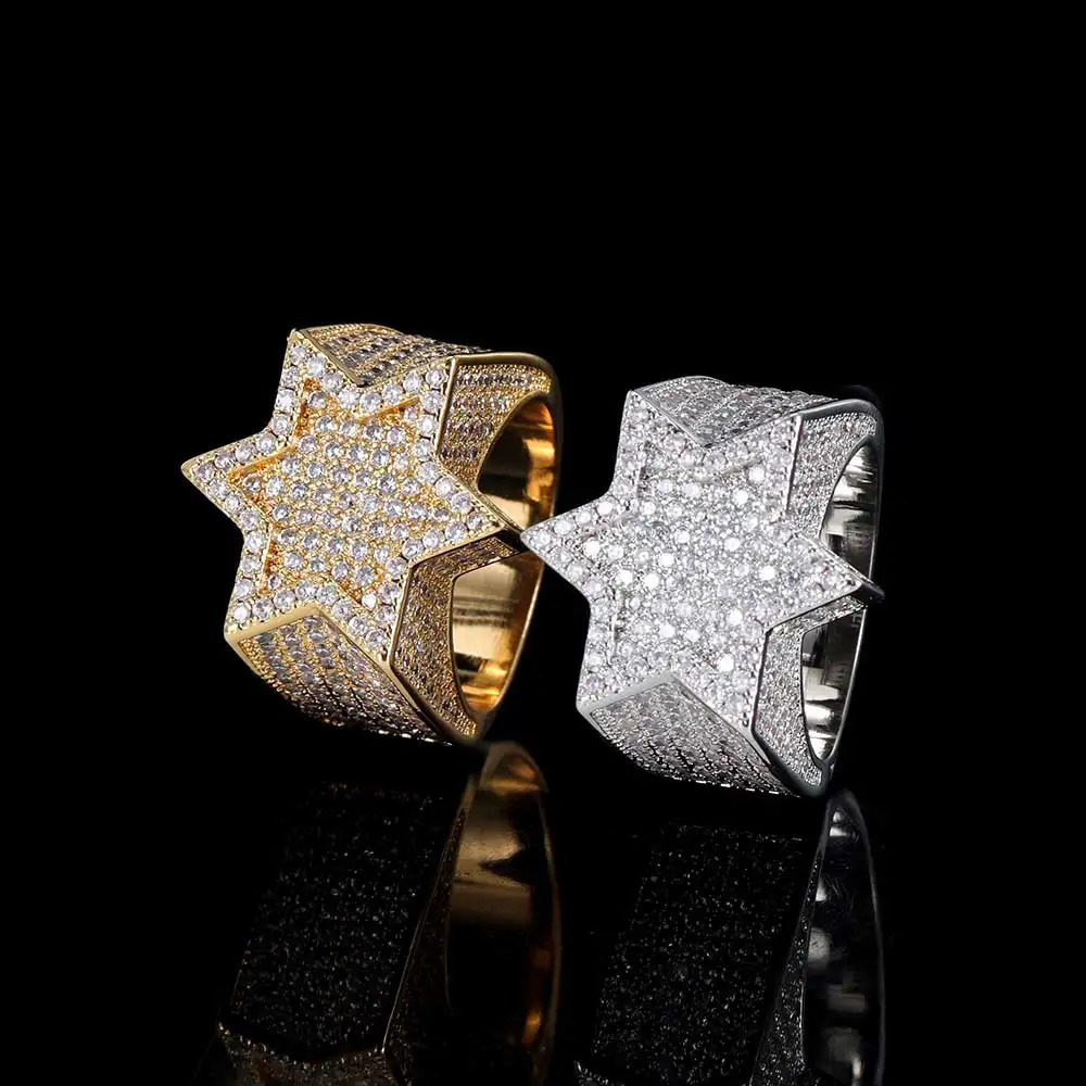 Style Hip Hop Rapper Rock Jewelry Hexagonal Star Micro Pave 3A CZ Stone Ring For Women 250716