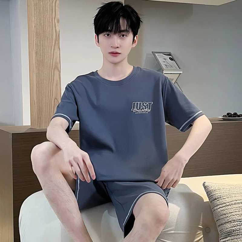 2 Piece Set Mens Summer Cotton Pajamas Set Big Size 4XL 5XL Short Sleeping Tops Pants Sleepwear Male Casual Nightwear Pajamas W250717