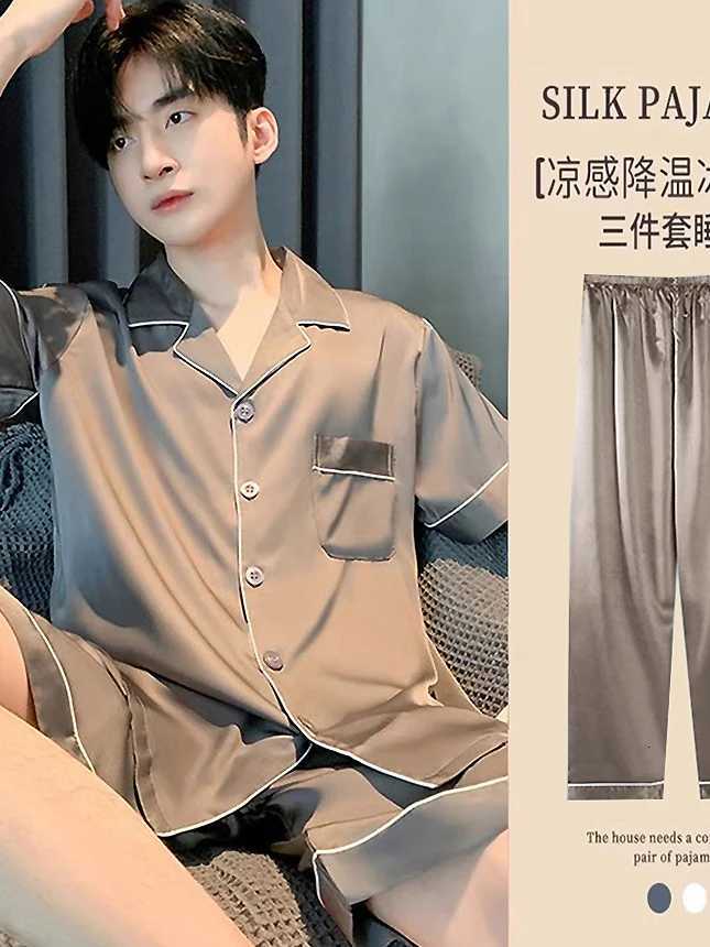 Daimelu Mens Ice Silk Pajamas Set Male Suit Short-Sleeved Trousers Summer Big Size Boy Sleepwear Simple Nighty Nightwear Pajama W250717
