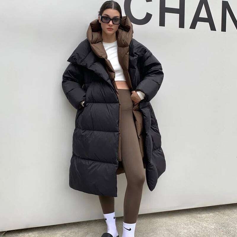 Janveny Fluffy White Duck Down Jacket Women Winter Thickness Warm Long Puffer Coat Hooded Female Fashion Fake Two-Piece Parkas MDNG