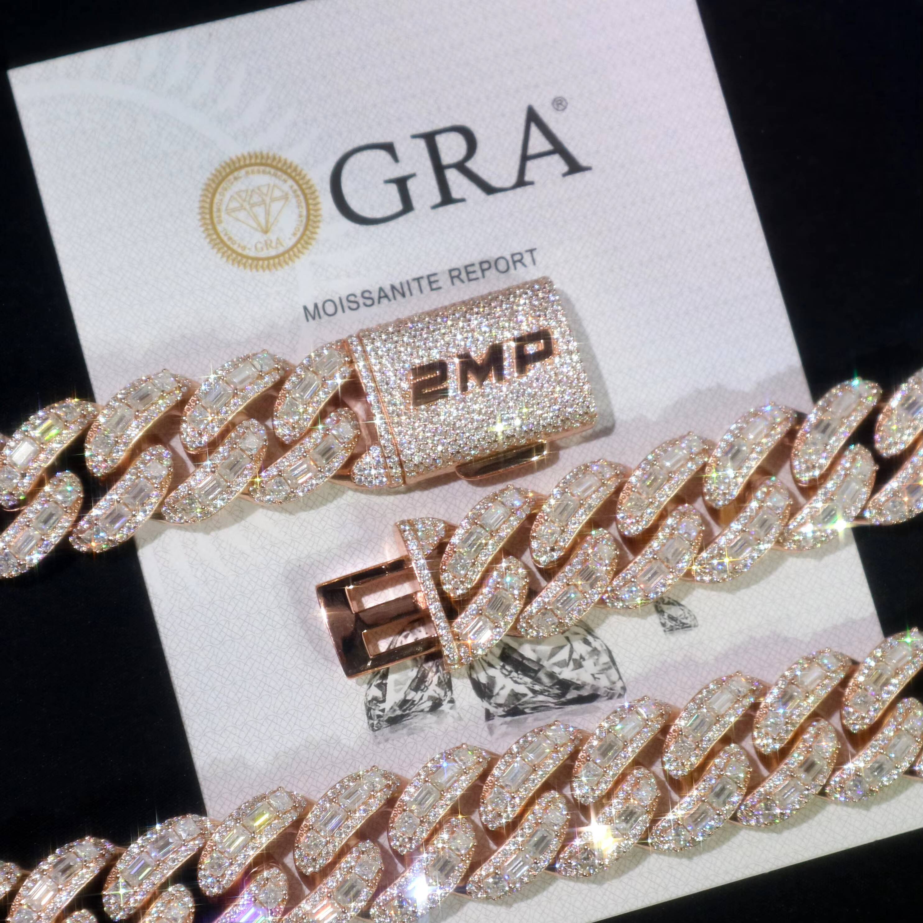 18mm Hiphop Jewelry Cuban Chain Iced Out 18k Rose Gold Plated Silver VVS Moissanite Cuban Link Chain