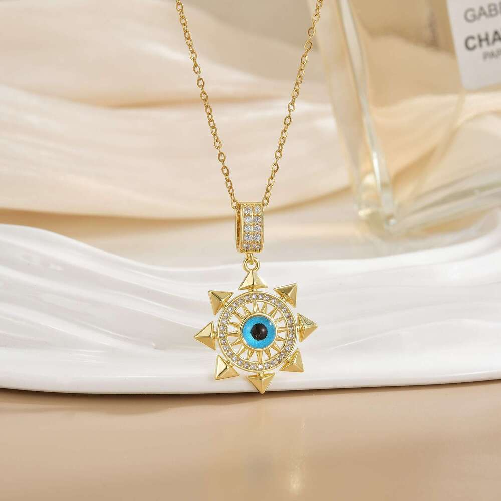 Necklace For Women Copper Gold Plated Turkish Evil Eye Pendant Niche Titanium Steel Clavicle Chain Jewelry A5f