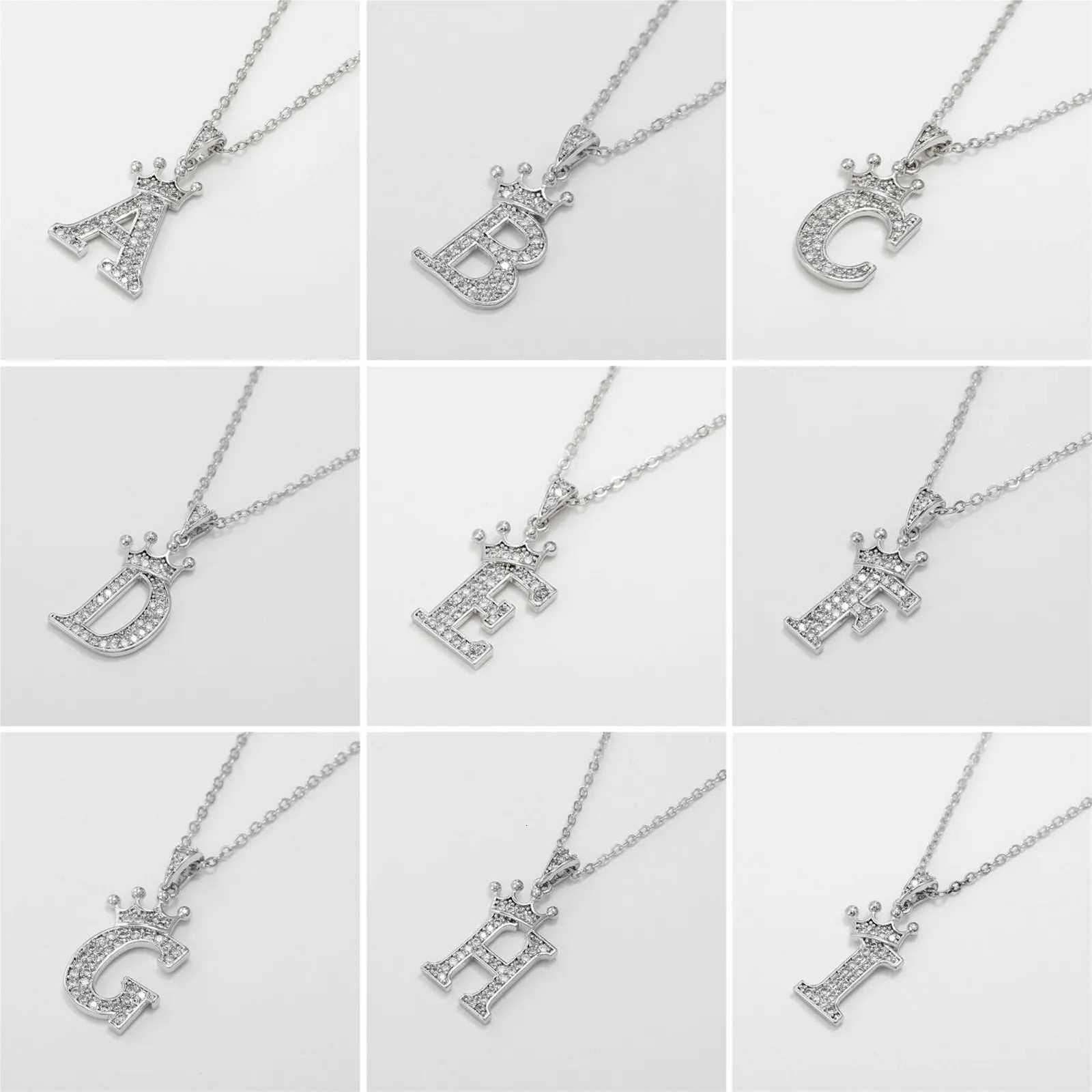 Necklace Crown Cubic Zircon Alphabet Pendants Gold A-Z Letter Pendant Necklace Shinning 26 Initial Collares Jewelry Full Zircon XJ250717