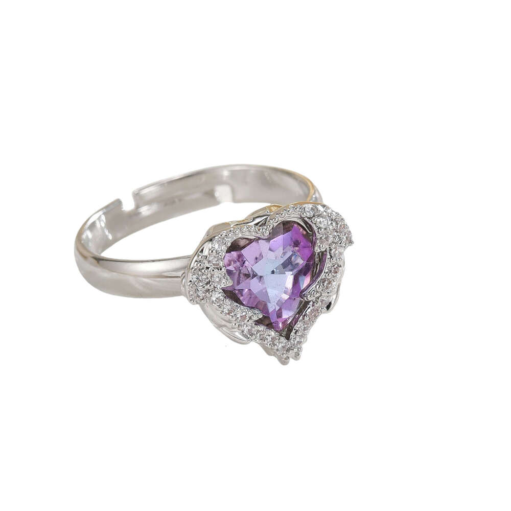 Daily Flash Diamond Crystal Zircon Micro Paved Sweet Versatile Heart Flower Open Ring Hand Jewelry E4a