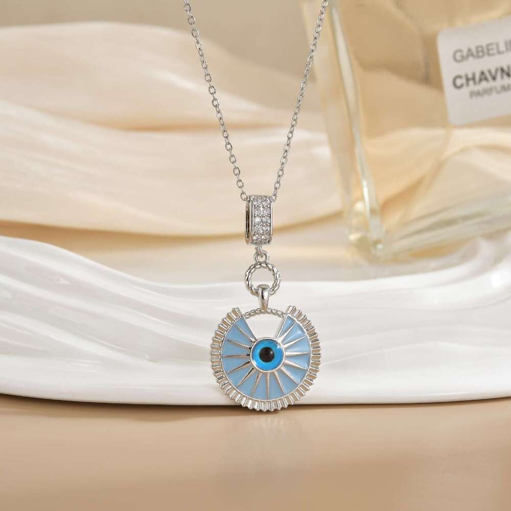 Necklace For Women Copper Gold Plated Turkish Evil Eye Pendant Niche Titanium Steel Clavicle Chain Jewelry A5f