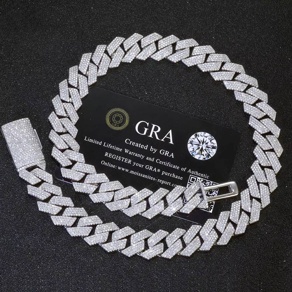 15MM Iced Out Cuban Chain Necklace Men Hip Hop Jewelry Shiny VVS Moissanite Diamond 925 Sterling Silver Cuban Link Chain