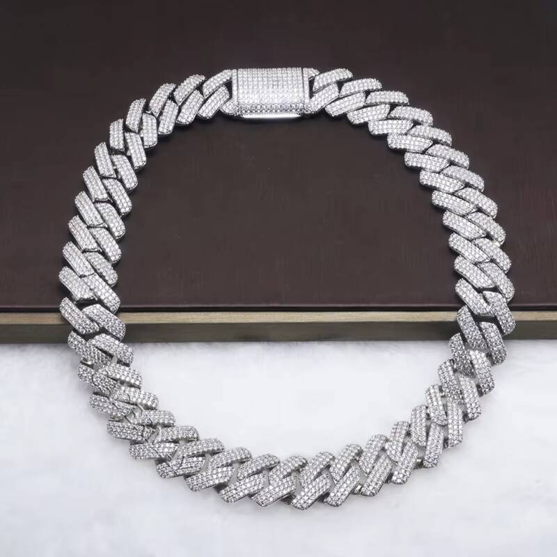 Hip-HOP Moissanite Jewelry Cuban Chain Iced Out D Color 3 Rows 925 Sterling Sliver 8-20mm Miami Cuban Chain Men Cuban Link Chain