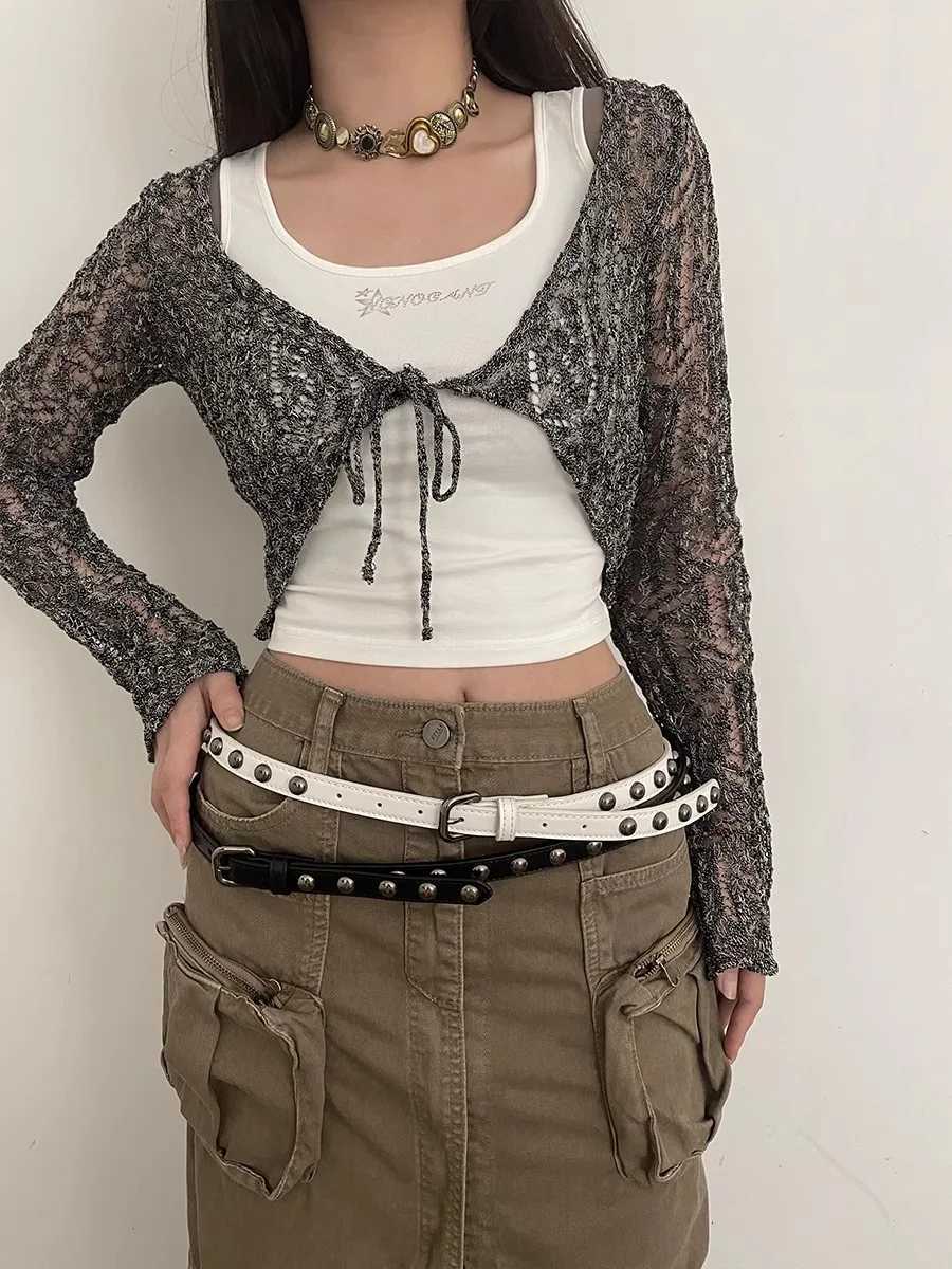 2025 New Womens American Vintage Belt Casual Rivet Thin Leather Belt Punk Style Metal Rock Unique Versatile W250717