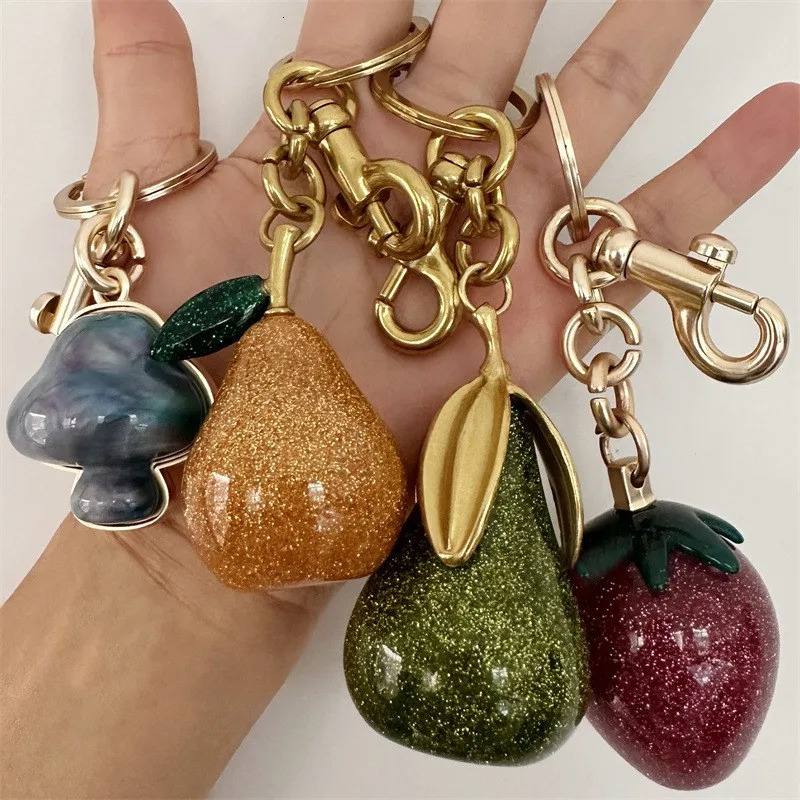 Exquisite Crystal Pear Bag Charm Keychain Pendant Gift Creative Fruit Cherry Keyring Ladies Luggage Bag Decoration Bag Accessory 250805