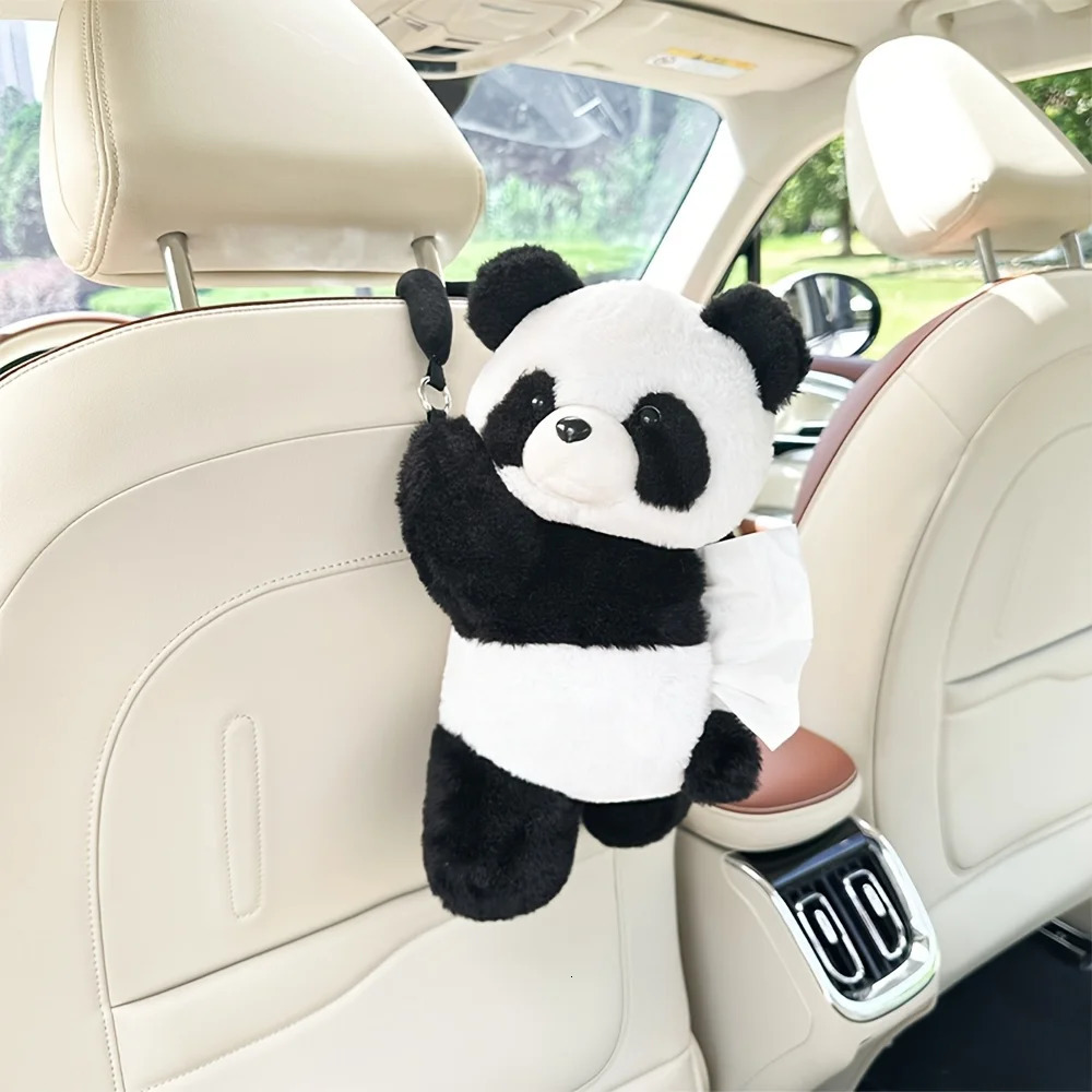 1pc Plush Panda Car Tissue Holder - Universal Fit Easy Install | Soft Fabric Auto Organizer for SUVSedan 250715
