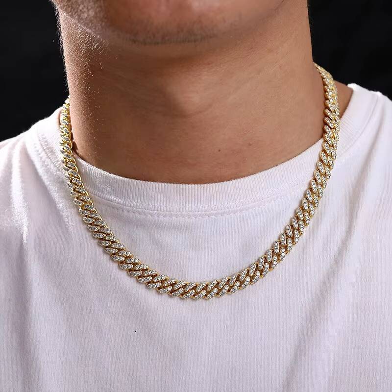 Mens 8mm Moissanite Cuban Chain Necklace S925 Silver Gold Plated Link Chain Pass Test Diamond Hip Hop Rock Fine Jewelry