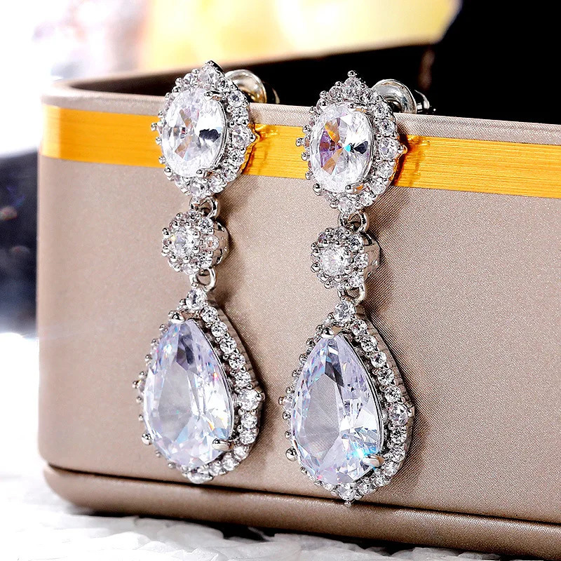 Elegant Women Drop Earrings with AAA Cubic Zirconia Crystal Shiny Female Wedding Earring High Quality Statement Jewelry e924 250716