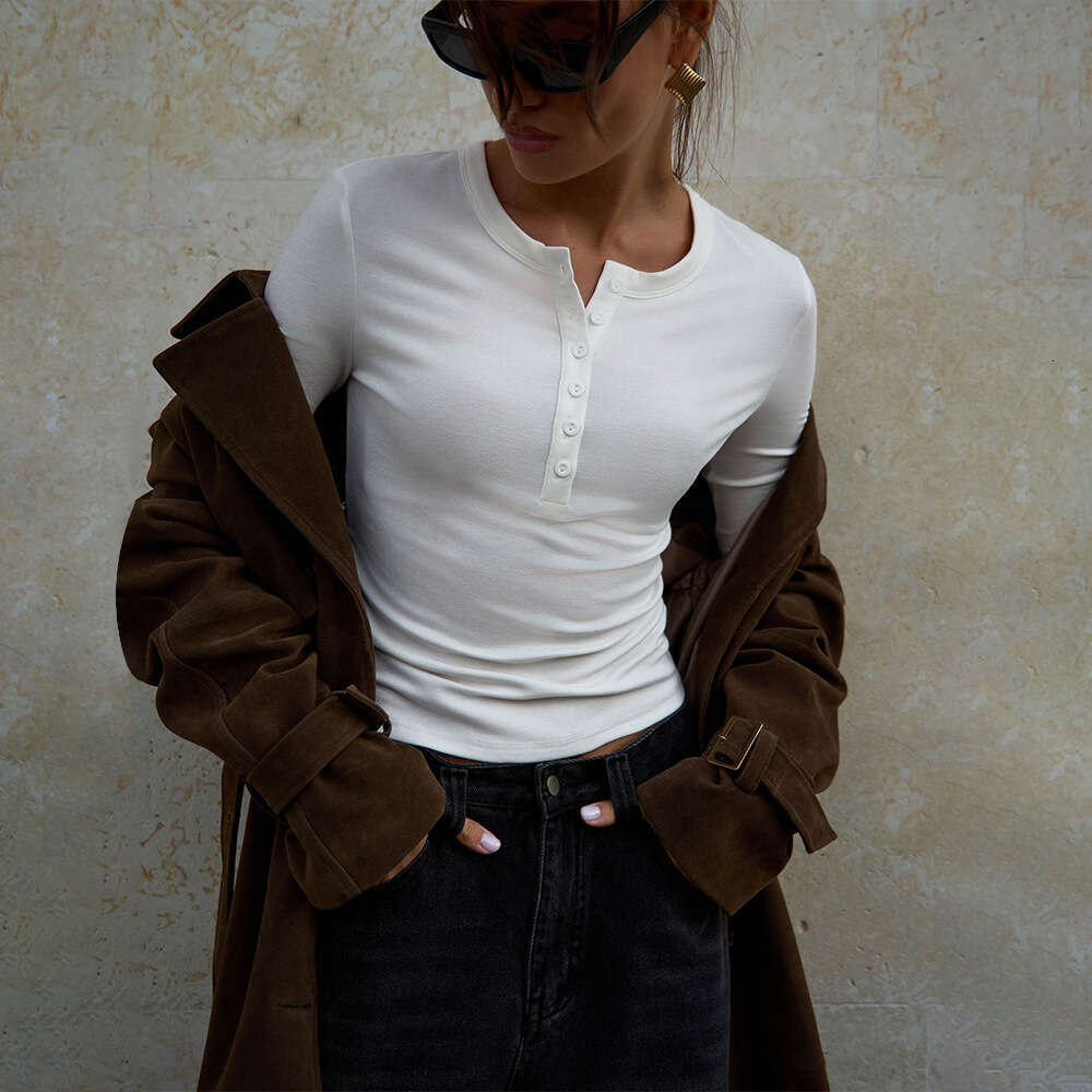 Solid Color For Women Winter New Versatile Casual Slim Fit Round Neck Long Sleeve T-Shirt B5