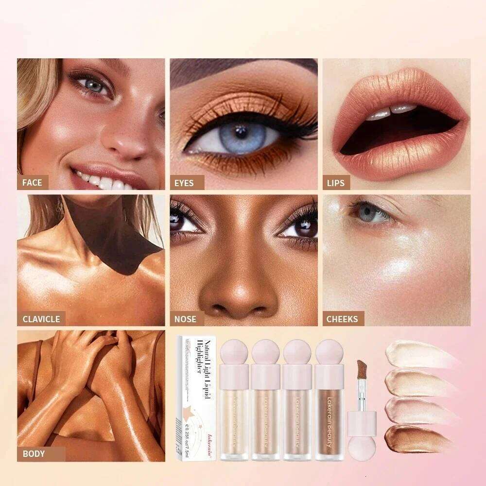 4 Colors Liquid Highlighter Face Bronzer Contouring Body Shimmer Illuminator Waterproof Natural Shine Eyeshadow Cosmetics Makeup X250