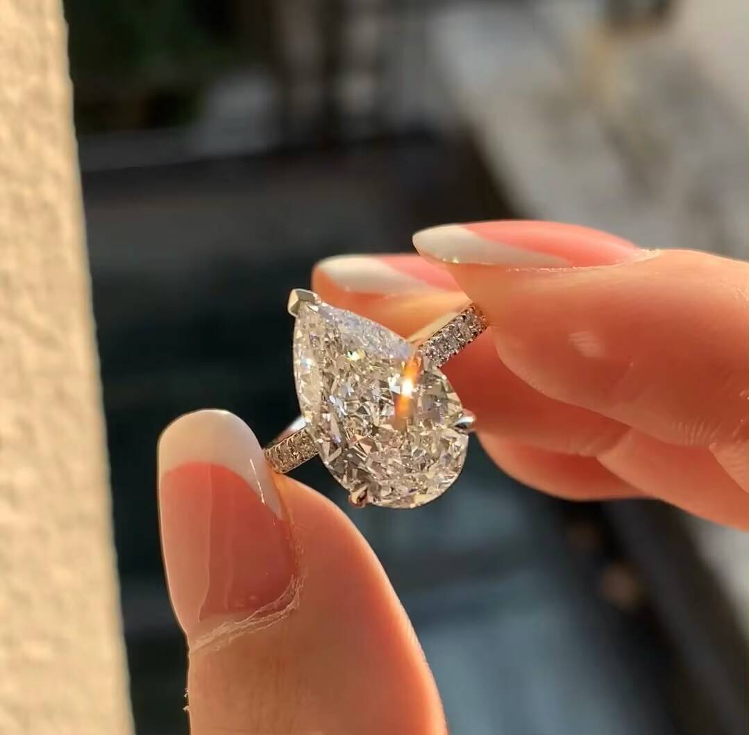 IGI Certified Cvd HPHT 3ct Lab Grown Created Diamond D VS1 VS2 Platinum Gold Rings Engagement Ring Jewelry for Women Pear Halo