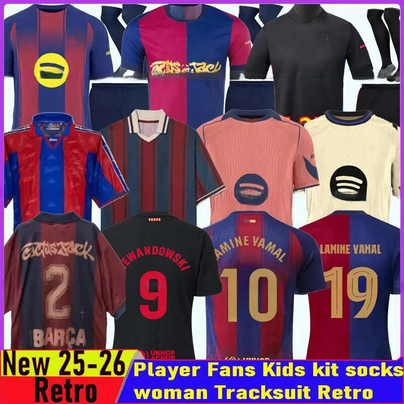 24 25 26 Barcelone LAMINE YAMAL PEDRI GAVI Soccer Jersey LEWANDOWSKI FERRAN es 10 11 Retro Football Shirt 2025 Tracksuit Men Kids