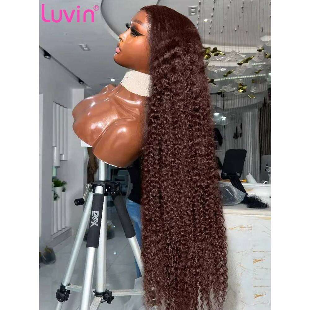 30 32 Inch 13x6 Hd Lace Chocolate Front Curly Wigs Brown Human Hair Brazilian Deep Wave Frontal Wig For Women