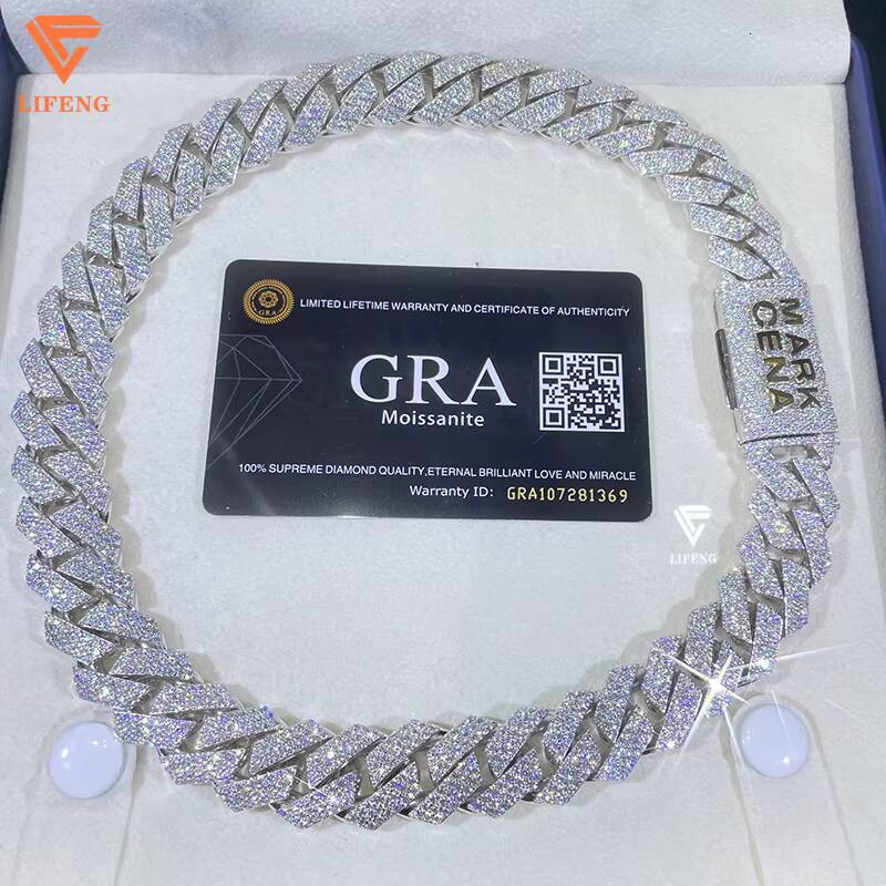 High Quality 18mm Moissanite Necklace for Men VVS White Gold Plated Miami Cuban Link Chain Hip-hop Style