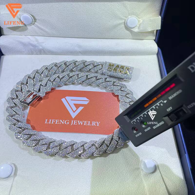 High Quality 18mm Moissanite Necklace for Men VVS White Gold Plated Miami Cuban Link Chain Hip-hop Style