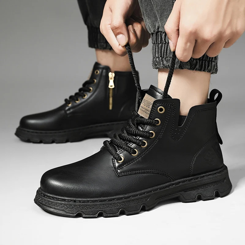 MENS BOOTS with Retro Style Leather Boots Thick Soles Wear-resistant MENS High Top Casual Shoes Side Zippers 250715