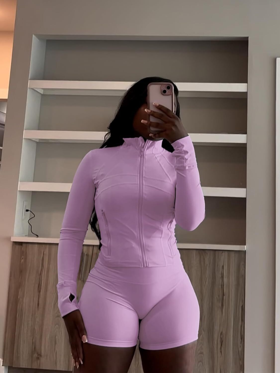 Women 2 Piece Outfits Sweatsuit Sets Long Sleeve Full Zip Workout Jacket Bodycon Shorts Set Tracksuit Loungewear