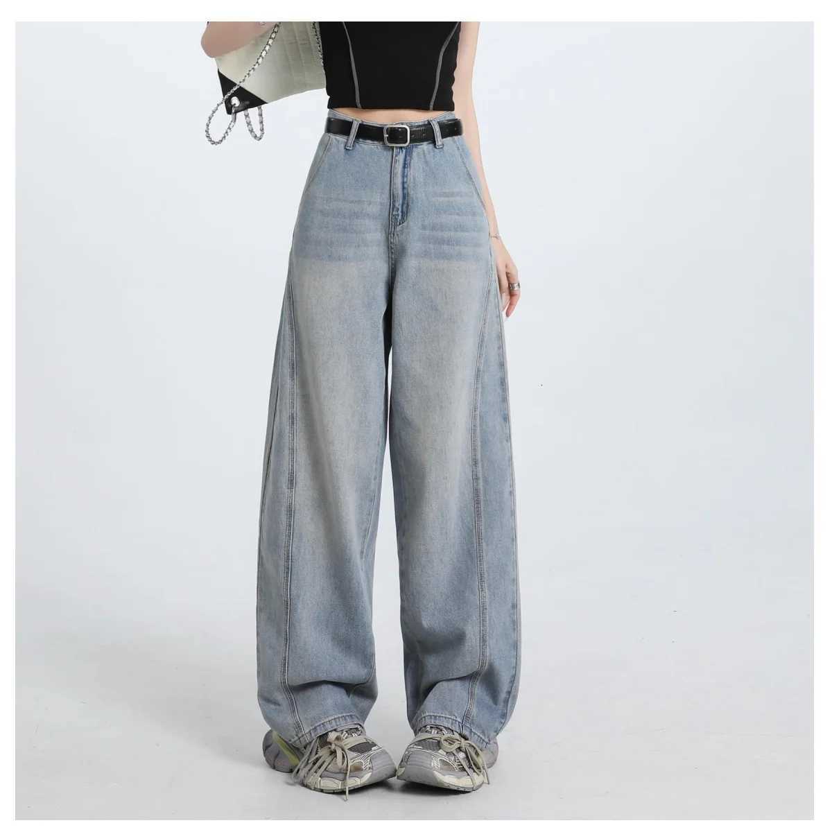 Womens Fashionable Wide-Leg Jeans High-Waisted Loose Slim Design Straight-Leg Street Style Womens Trousers R250716