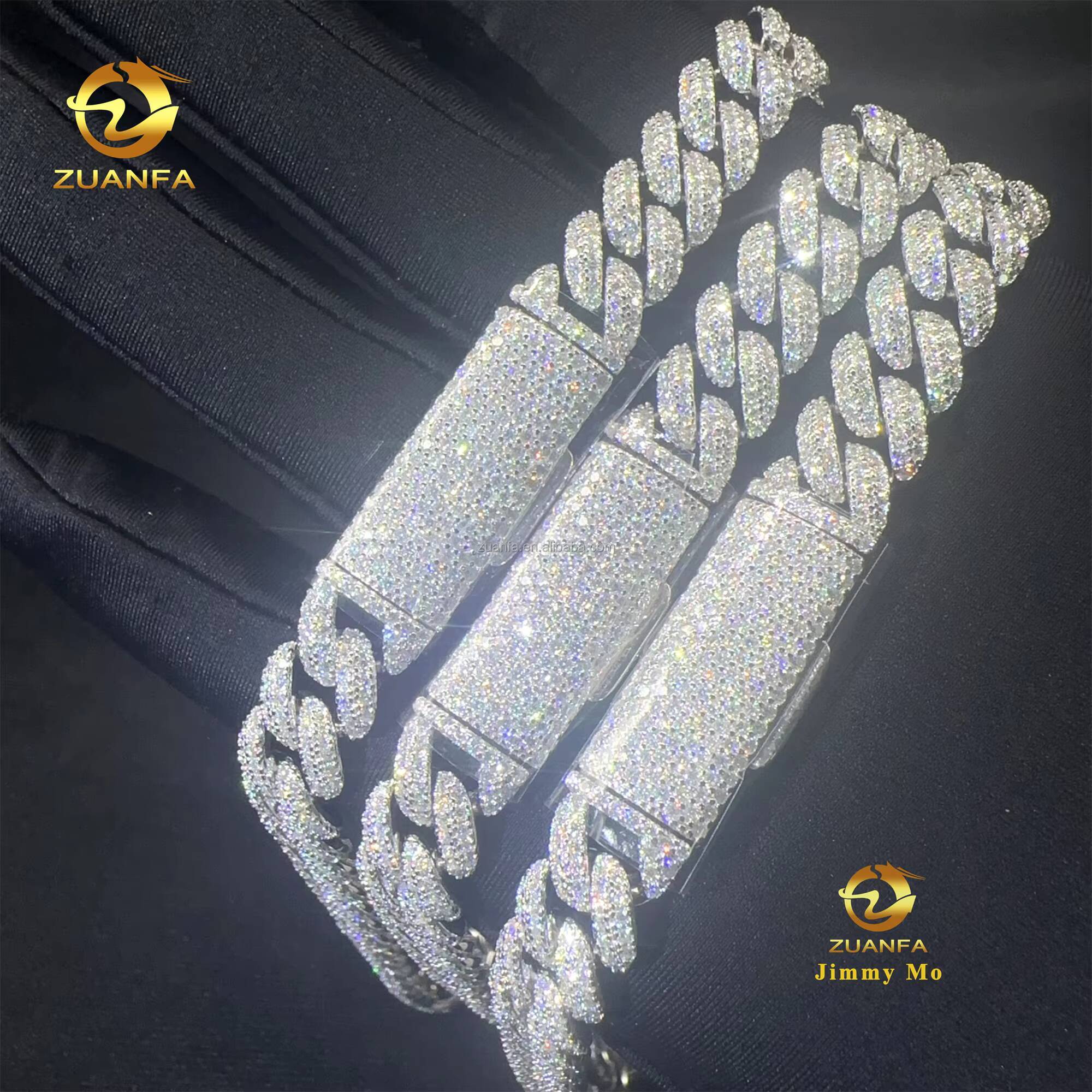 Best Selling Pass Diamond Tester 10mm Two Rows 925 Sterling Silver Iced Out Hip Hop FL Moissanite Diamond Cuban Link Chain Men
