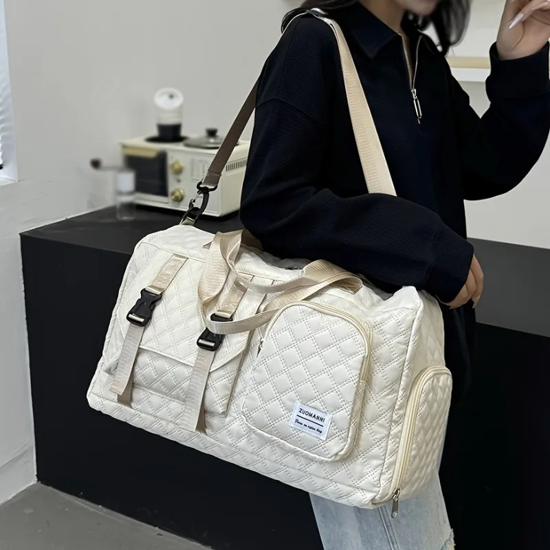 Large Capacity Durable Casual Nylon Argyle Travel Duffle Bag Spacious Portable Sports Gym Bag for Overnight Trips 250714