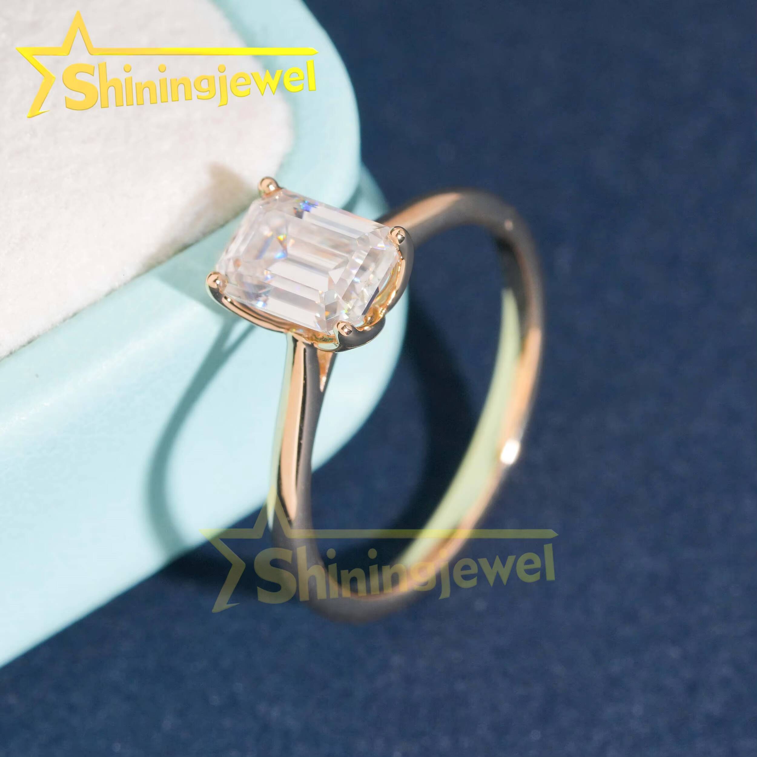 Customized Emerald Lab Diamonds10K 14K 18K Solid Gold GRA Moissanite Pass Diamond Tester Plain Band Wedding Rings Fine Jewelry