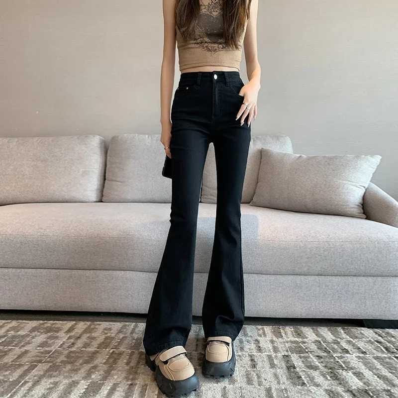 2024 New Fashion Womens Jeans Y2K Harajuku Street Casual Simple Solid Color High Waist Slim Versatile Micro Flare Pants R250716