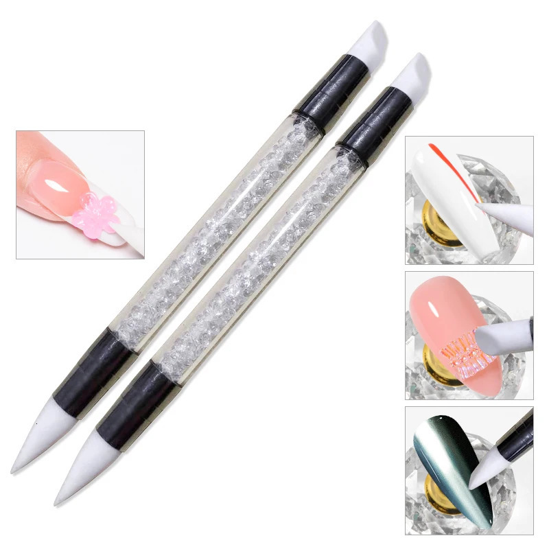 1 Pc Dual-ended Nail Art Silicone Sculpture Pen 3D Carving DIY Glitter Powder Liquid Manicure Dotting Brush Nail Tools 250716