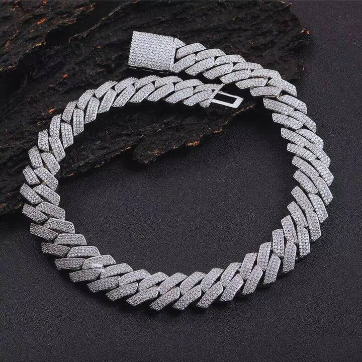 High Quality 8-20mm 925 Sterling Silver VVS Miami Moissanite Diamond Iced Cuban Link Chain Necklace Cuban Hip Hop Jewelry