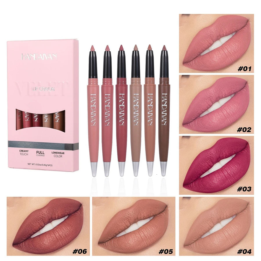 6pcs Lip Liner Pen Set Long-LastingWaterproof SweatproofEasy Coloring Non- Color Rendering Lip Gloss Set Beauty Makeup 250716