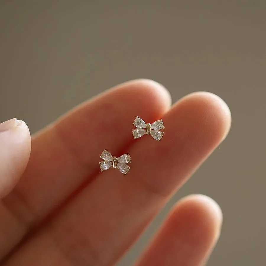 Fashion Shiny Crystal Bowknot Stud Earrings For Women Gold Color Exquisite Daily Wear Ear Piercing Jewelry Accessories Gifts y250715